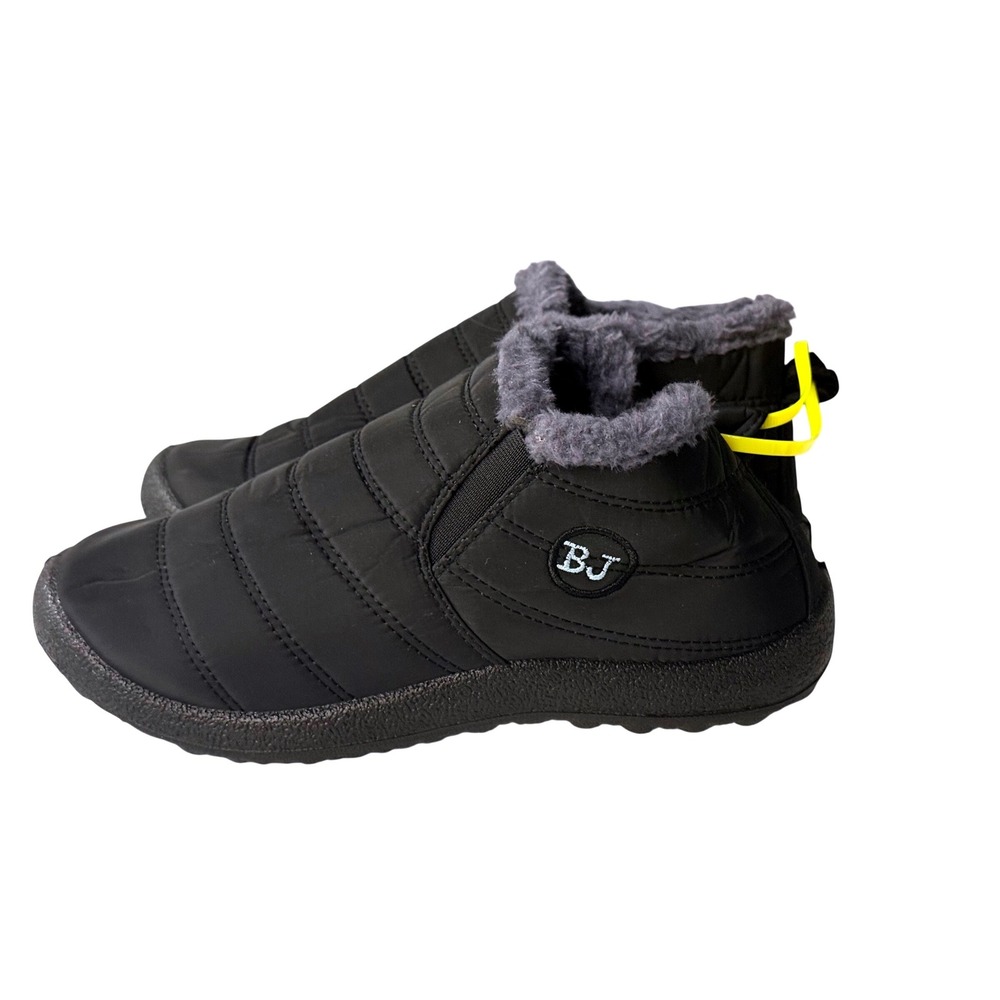 BJ Black Quilted Puffer Ankle Boots Faux Fur Lined Slip On Booties Women 9